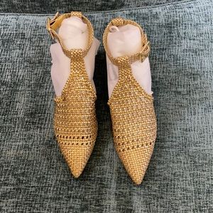 Leather T-strap Shoes, braided leather , New